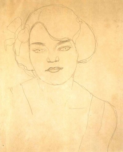 Bust of a Girl Facing Forward by Gustav Klimt